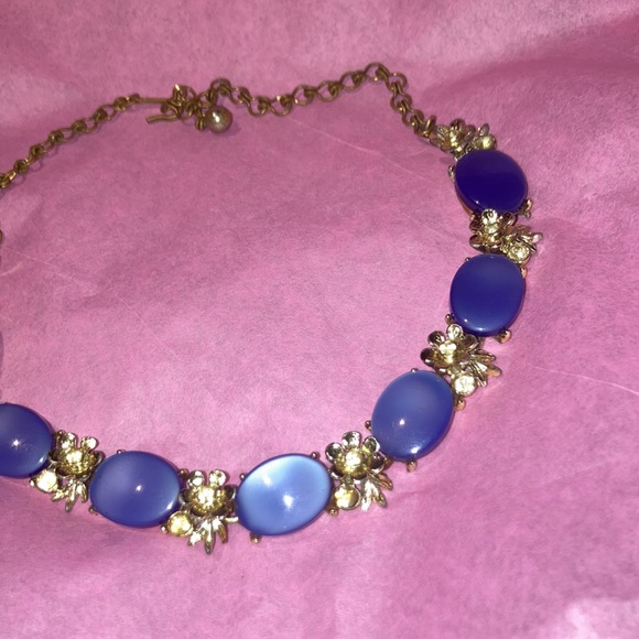 BSK Vintage smooth blue double layer irredecent beaded necklace with rhinestones - Picture 3 of 12